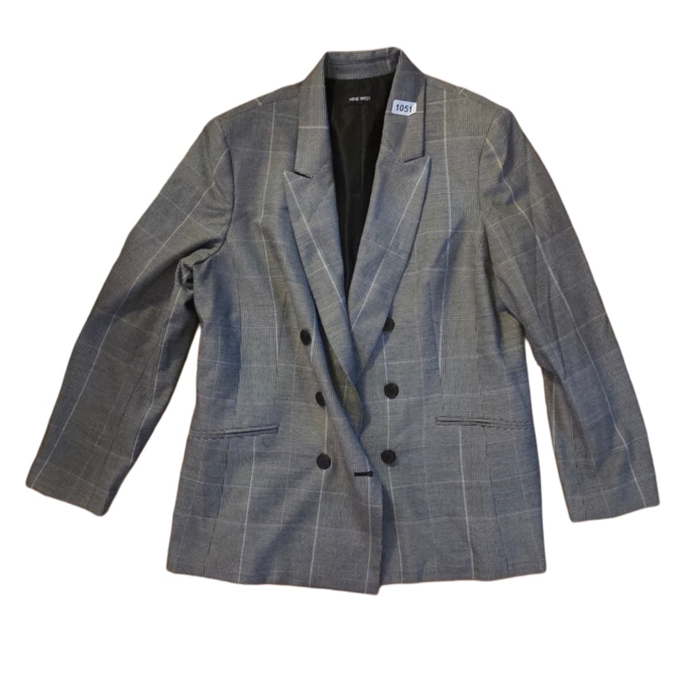 Nine West Plaid Gray Blazer